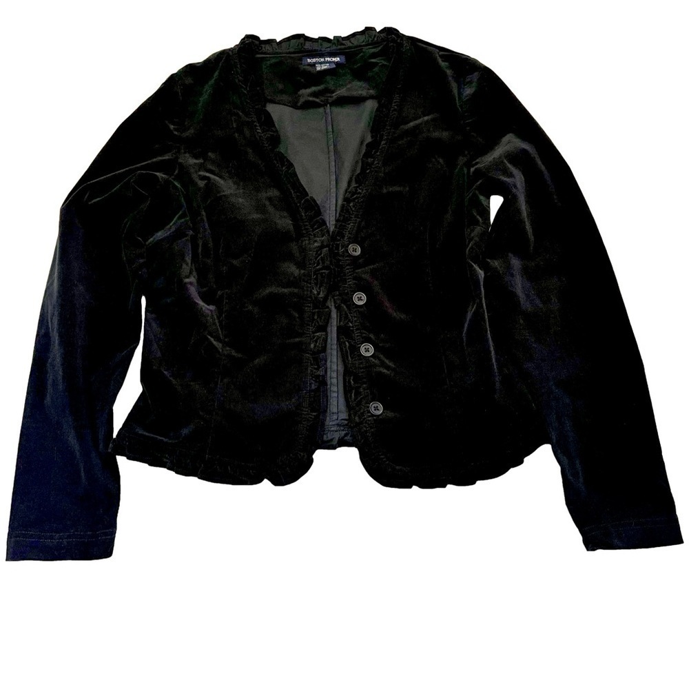 Boston Proper Women's Black Corduroy Blazer Size 10 Ruffle Details Buttons NEW